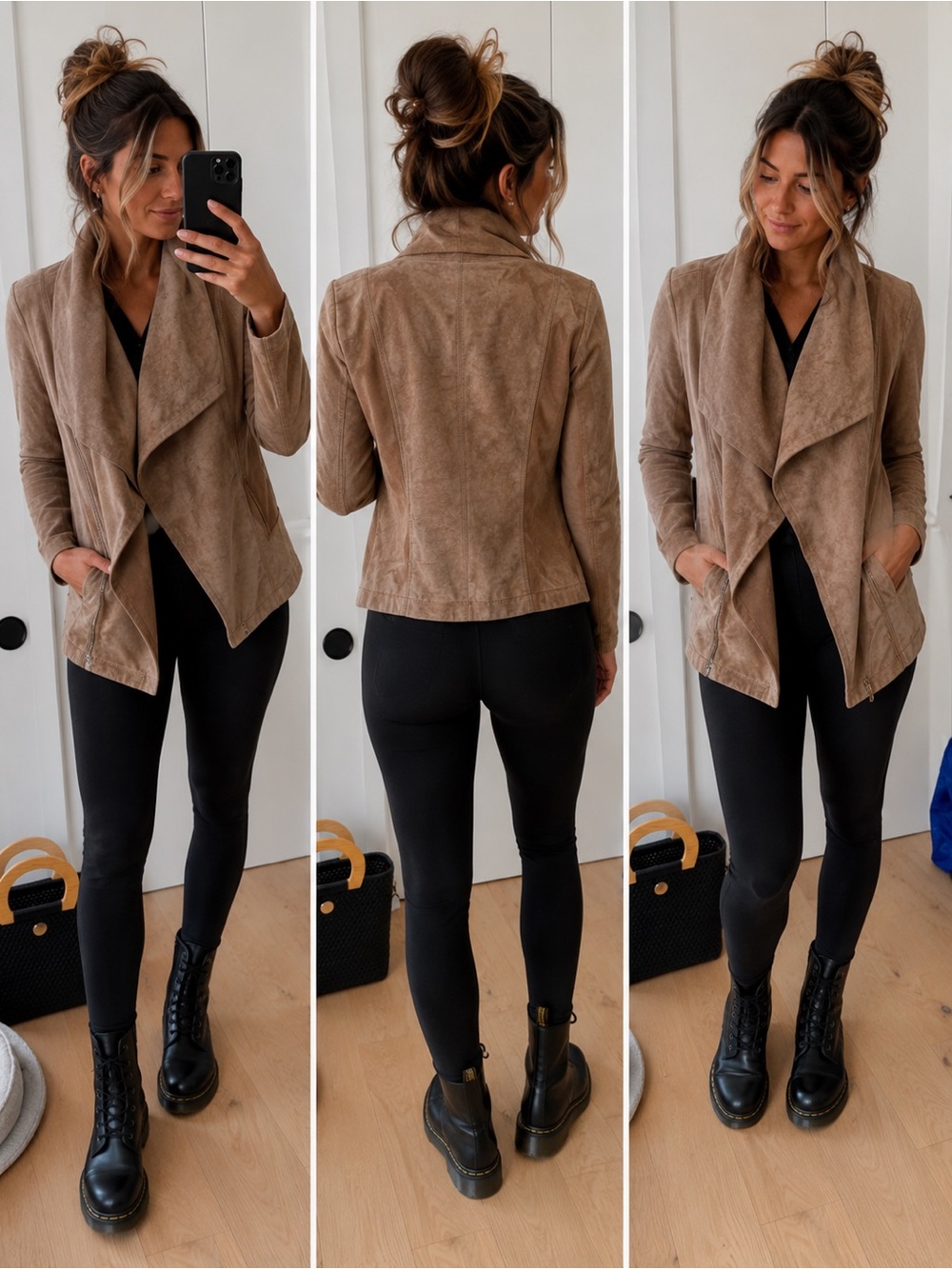 Taupe Suede-Look Draped Blazer